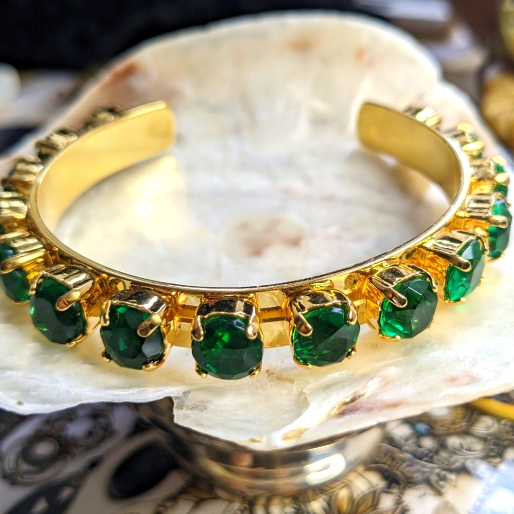 Lab Created Emerald in 14K Gold Plated Cuff Bracelet